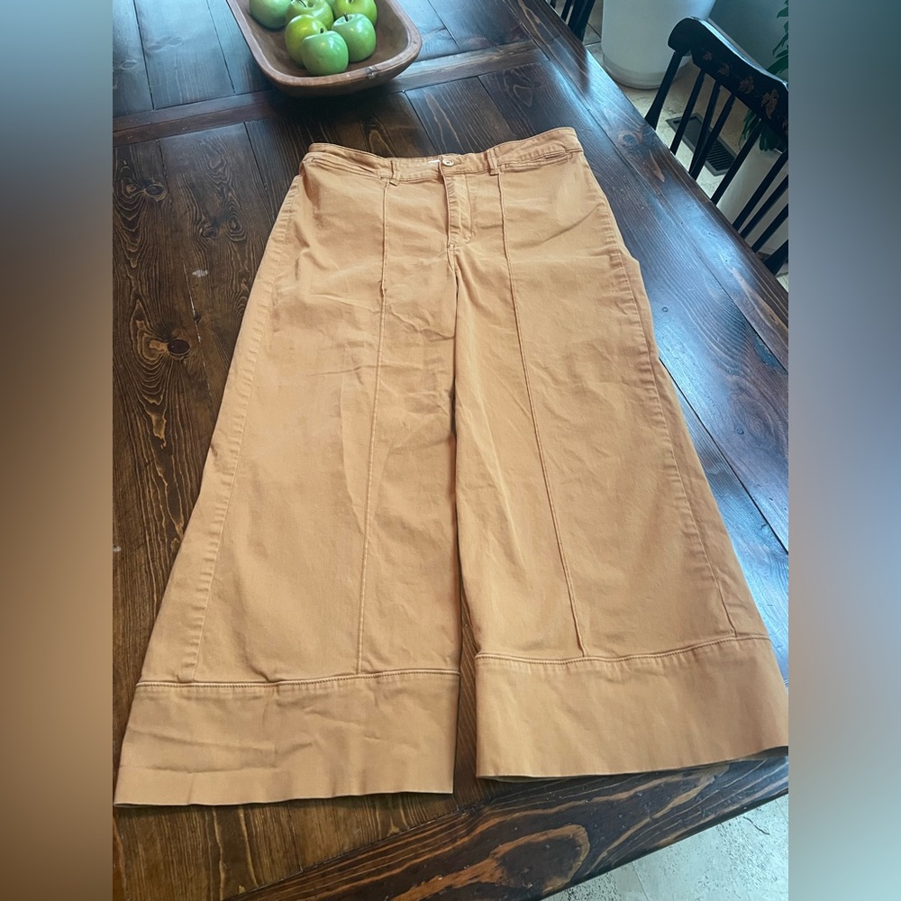 Anthropologie Wide-Leg Cropped Pants in Warm Tan